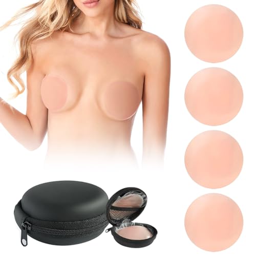 PALAY 2 Pairs Nipple Covers Adhesive Silicone Nipple Covers with Zipper Storage Case Breathable Reusable Adhesive Silicone Nipple Pad Invisible Nipple Cover for Evening Gown, Party Dress, T-Shirts PALAY 2 Pairs Nipple Covers Adhesive Silicone Nipple Covers with Zipper Storage Case Breathable Reusable Adhesive Silicone Nipple Pad Invisible Nipple Cover for Evening Gown, Party Dress, T-Shirts
